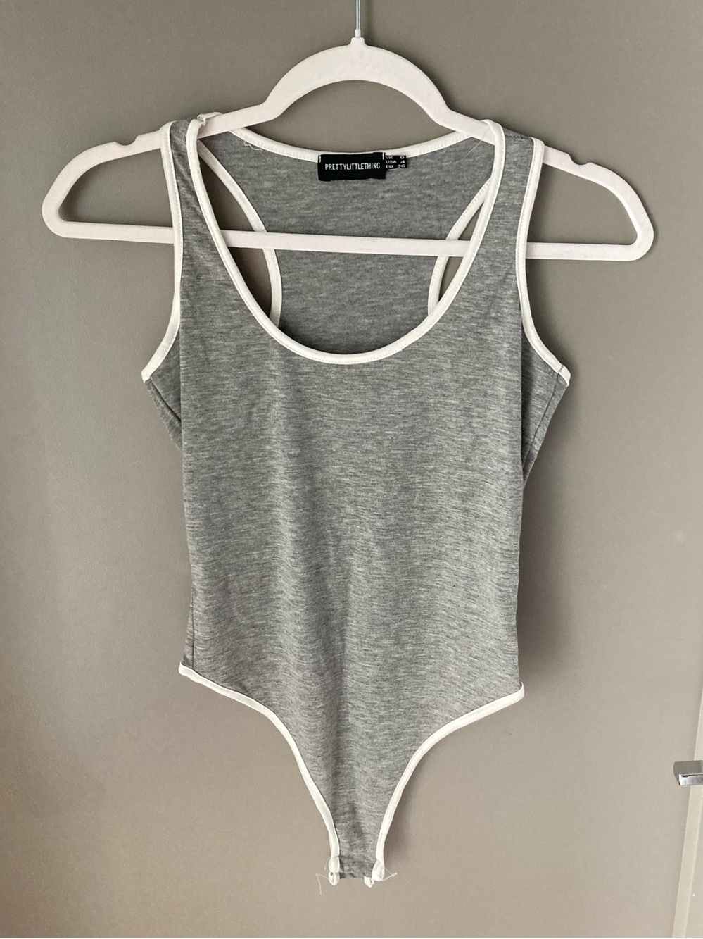 PrettyLittleThing Grey Bodysuit with White Trim